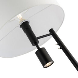 Happy Homewares Modern Black Floor Light With Led Adjustable Spot Lamp And White Cotton Shade - thumbnail 3