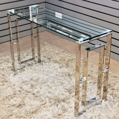 Glass Console Table Stainless Steel Legs Entryway Hallway Living Room Furniture - image 1