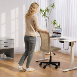Beige Armless Desk Chair Height Adjustable Mesh Office Chair With 5 Wheels - thumbnail 6