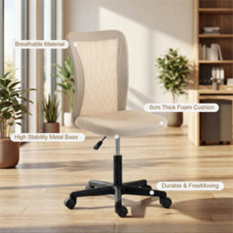 Beige Armless Desk Chair Height Adjustable Mesh Office Chair With 5 Wheels - thumbnail 5