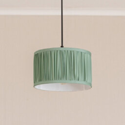 Valuelights Jess Green Fabric Ruched Pleated Small Drum Shade And Bulb (D)25Cm - thumbnail 3