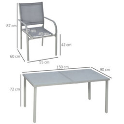 Outsunny 7 Piece Garden Dining Set, Steel Outdoor Table And Chairs, Grey - thumbnail 3