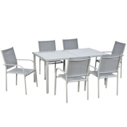 Outsunny 7 Piece Garden Dining Set, Steel Outdoor Table And Chairs, Grey - thumbnail 2