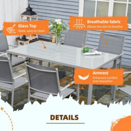 Outsunny 7 Piece Garden Dining Set, Steel Outdoor Table And Chairs, Grey - thumbnail 6