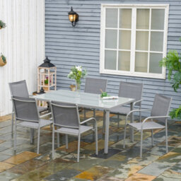 Outsunny 7 Piece Garden Dining Set, Steel Outdoor Table And Chairs, Grey - thumbnail 1