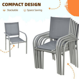 Outsunny 7 Piece Garden Dining Set, Steel Outdoor Table And Chairs, Grey - thumbnail 5