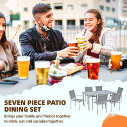 Outsunny 7 Piece Garden Dining Set, Steel Outdoor Table And Chairs, Grey - thumbnail 4
