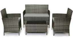 Evre Grey Madrid Rattan Garden Furniture Set Patio Outdoor 4 Seater Piece Glass Top Coffee Table & Cover - Inc Weekend Delivery - thumbnail 2