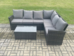 Fimous Wicker Pe Outdoor Garden Furniture Set High Back Rattan Corner Sofa Set With Rectangular Coffee Table - thumbnail 2