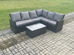 Fimous Wicker Pe Outdoor Garden Furniture Set High Back Rattan Corner Sofa Set With Rectangular Coffee Table - thumbnail 1