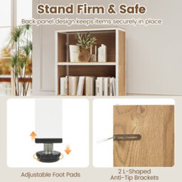Gainoom 5-Tier Natural Bookshelf Industrial Freestanding Bookcase W/4 Storage Compartments & Large Fabric Drawer - thumbnail 7