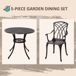 Matteo 5-Piece Cast Aluminium Garden Dining Set For 4 With Round Table, Parasol Hole & Armchairs - Brown - thumbnail 4