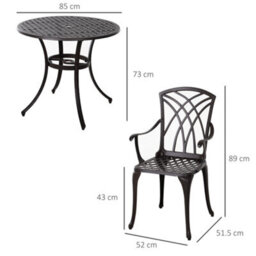 Matteo 5-Piece Cast Aluminium Garden Dining Set For 4 With Round Table, Parasol Hole & Armchairs - Brown - thumbnail 3