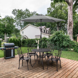 Matteo 5-Piece Cast Aluminium Garden Dining Set For 4 With Round Table, Parasol Hole & Armchairs - Brown - thumbnail 2