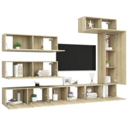 Berkfield Modern 7 Piece Tv Cabinet Set Sonoma Oak Engineered Wood - thumbnail 3