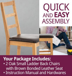 Hallowood Furniture Pair Of Oak Small Ladder Back Chairs With Brown Bonded Leather  Seat - thumbnail 7