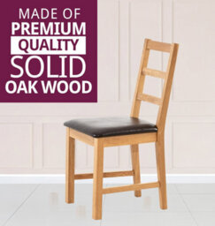 Hallowood Furniture Pair Of Oak Small Ladder Back Chairs With Brown Bonded Leather  Seat - thumbnail 4