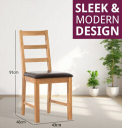 Hallowood Furniture Pair Of Oak Small Ladder Back Chairs With Brown Bonded Leather  Seat - thumbnail 3