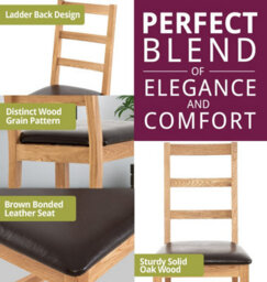 Hallowood Furniture Pair Of Oak Small Ladder Back Chairs With Brown Bonded Leather  Seat - thumbnail 5