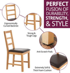 Hallowood Furniture Pair Of Oak Small Ladder Back Chairs With Brown Bonded Leather  Seat - thumbnail 2