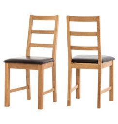 Hallowood Furniture Pair Of Oak Small Ladder Back Chairs With Brown Bonded Leather  Seat - thumbnail 8