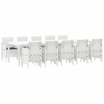 Berkfield Modern Garden Dining Set 11 Pcs White Poly Rattan And Aluminium