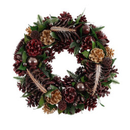 Burgundy Wreath With Cones And Baubles