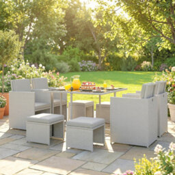 Outsunny 8 Seater Cube Rattan Garden Dining Set With Cushions, Light Grey - thumbnail 9
