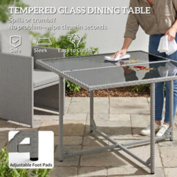 Outsunny 8 Seater Cube Rattan Garden Dining Set With Cushions, Light Grey - thumbnail 7