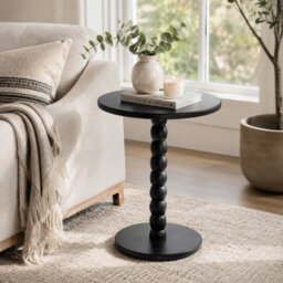 Urbn-Living Urbnliving Modern Black Round Mdf Wood Side Table Bedside Nightstand Coffee End Table - thumbnail 2