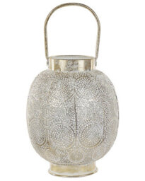 Beliani Distressed Gold Metal Lantern 30Cm With Glass Candle Holder, Boho Openwork Design - thumbnail 3