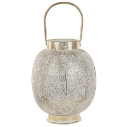 Beliani Distressed Gold Metal Lantern 30Cm With Glass Candle Holder, Boho Openwork Design - thumbnail 1