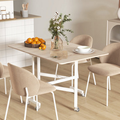 Homcom Drop Leaf Table With 6 Wheels Folding Dining Table, Oak - image 1