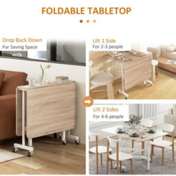 Homcom Drop Leaf Table With 6 Wheels Folding Dining Table, Oak - thumbnail 5