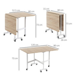 Homcom Drop Leaf Table With 6 Wheels Folding Dining Table, Oak - thumbnail 3