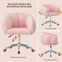B Pink Home Office Desk Chair Makeup Vanity Chair Adjustable Accent Chair With Wheels - thumbnail 5