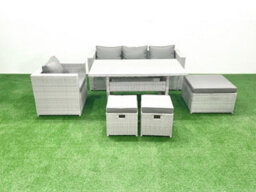 Fimous Garden Dining Set Outdoor Rattan Furniture Set Sofa Dining Table 3 Stools Light Grey - thumbnail 1