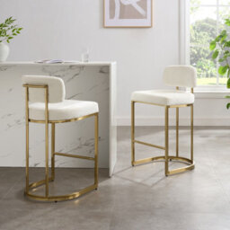 Rhea White Fabric Bar Stool Set Of Two With Handle On Gold Frame