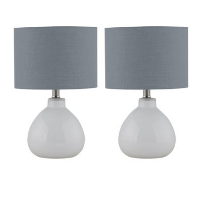First Choice Lighting Set Of 2 Tuscan White Ceramic Lamps With Grey Shade - image 1