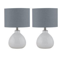 First Choice Lighting Set Of 2 Tuscan White Ceramic Lamps With Grey Shade - thumbnail 1