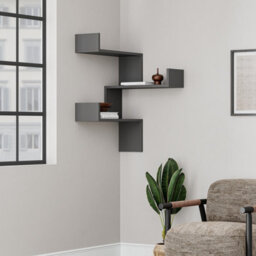 Decortie Luksa Modern Wall Shelf Bookcase Wall Mounted Corner Zigzag Design Anthracite Grey 60Cm - thumbnail 4