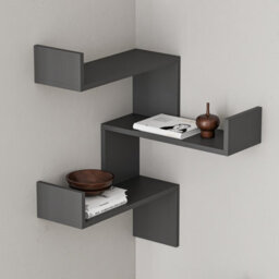 Decortie Luksa Modern Wall Shelf Bookcase Wall Mounted Corner Zigzag Design Anthracite Grey 60Cm - thumbnail 5