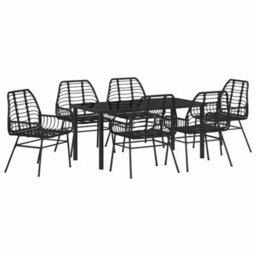Berkfield Modern Garden Dining Set 7 Pcs Black Poly Rattan
