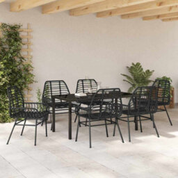 Berkfield Modern Garden Dining Set 7 Pcs Black Poly Rattan - thumbnail 4