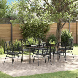 Berkfield Modern Garden Dining Set 7 Pcs Black Poly Rattan - thumbnail 2