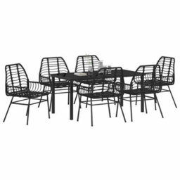Berkfield Modern Garden Dining Set 7 Pcs Black Poly Rattan - thumbnail 3