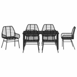 Berkfield Modern Garden Dining Set 7 Pcs Black Poly Rattan - thumbnail 7