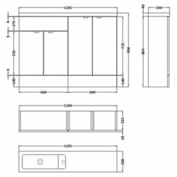 Hudson Reed Fusion 1200mm Charcoal Black Compact Basin & Storage Unit (Cbi625) - thumbnail 2