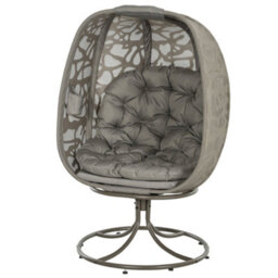 Wyld Haus Nise Sand Brown Rattan-Style Metal Swivel Egg Chair With Cushions - Foldable Outdoor Patio Seat - thumbnail 2