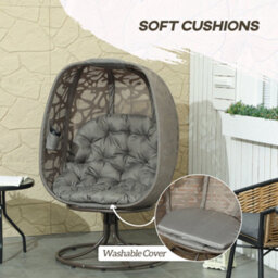 Wyld Haus Nise Sand Brown Rattan-Style Metal Swivel Egg Chair With Cushions - Foldable Outdoor Patio Seat - thumbnail 6